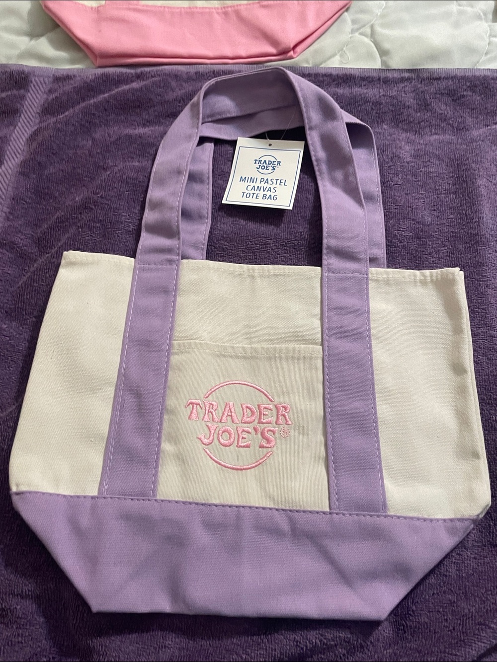 Trader Joe's Lilac and Cream Mini Canvas Tote